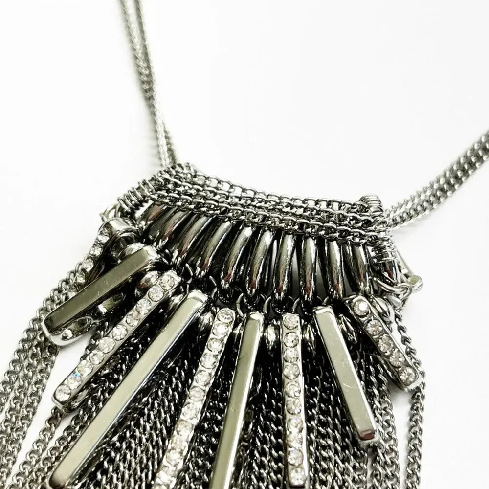 White House Black Market Silver & Crystal Spike & Fringe Necklace